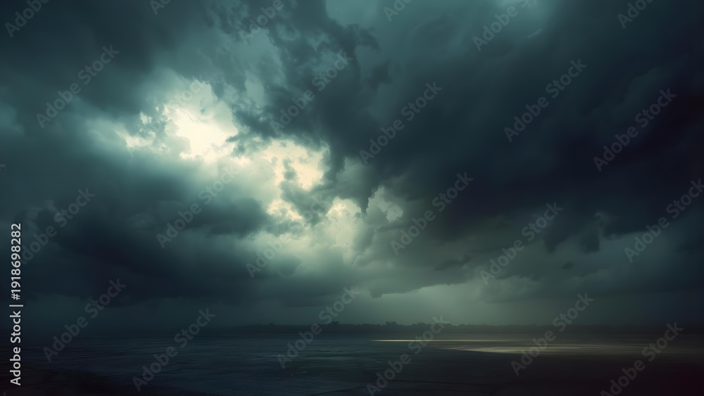 Obraz premium Stormy clouds gather over dark landscape