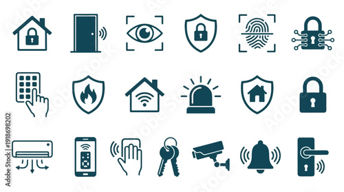 Smart Home Security and Automation System Vector Icons Set