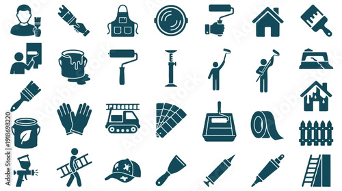 Painting and Home Renovation Tools Vector Icons Set