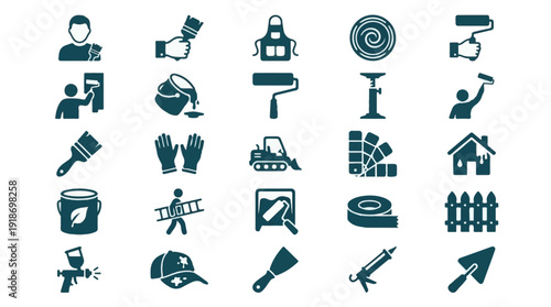 Collection of painting and construction tools and renovation icons