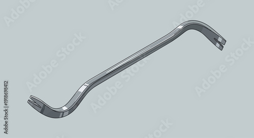 A silver metal wrench displayed on a gray background from a slightly angled viewpoint showcasing its curved ends and metallic sheen
