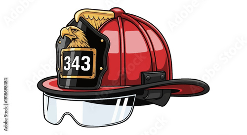 Firefighter helmet with gloves and goggles on a transparent background illustrating safety equipment for firefighting operations