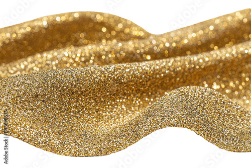 Golden glitter texture shimmering, isolated on transparent background