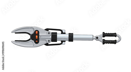 A long-handled rescue tool is depicted from a straight-on viewpoint