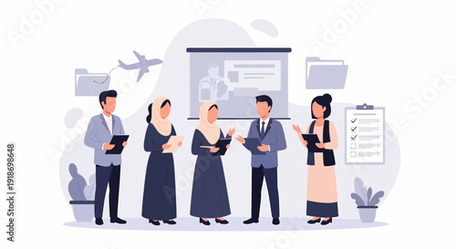 Business people discussing project strategy in a meeting.