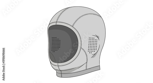A space helmet illustration viewed from the side with a clear visor and mesh vents