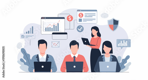 Business people working together on a project analyzing data and collaborating effectively.