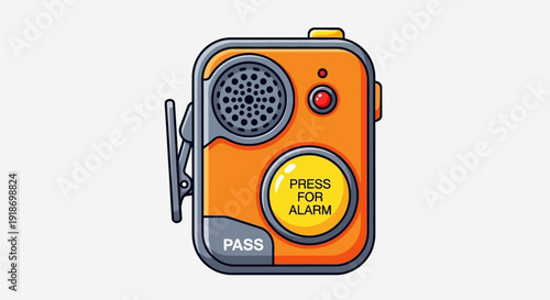 Personal alarm device illustration showing safety features and emergency button for protection and self-defense purposes