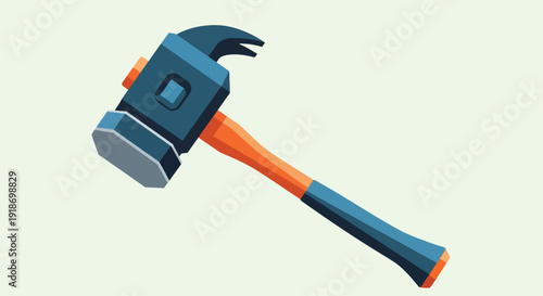 An illustration of a hammer with an orange handle and blue head, showcasing tool, industry, equipment, carpentry, and craftsmanship