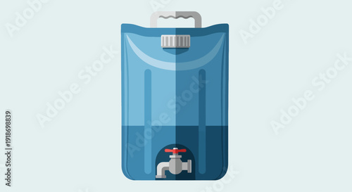 A large blue water dispenser with a spigot at the bottom is viewed from the front in a clean environment.