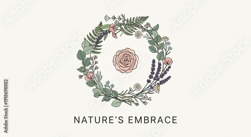 Vintage floral vector illustration featuring an abstract ornament design for a nature greeting card or holiday celebration logo element