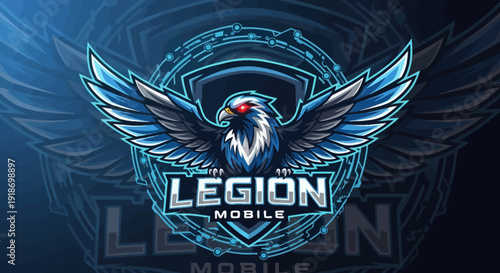 Vector illustration of a tribal eagle wing and heart emblem featuring an abstract black and white tattoo design element on a vintage heraldic shield background