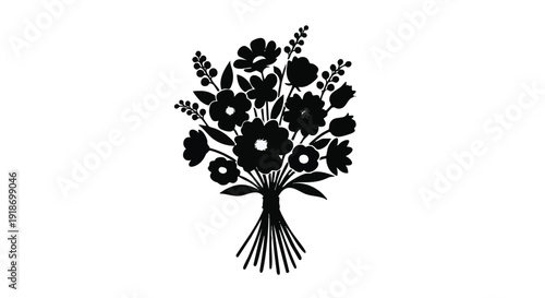 Flower Bouquet Silhouette Icon Isolated on White Background