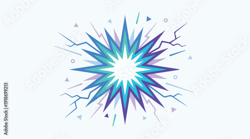 Dynamic abstract starburst explosion with geometric shapes and crack patterns
