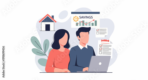 Couple Planning Financial Savings for Home Purchase Investment.