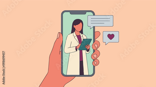Online medical consultation with female doctor on smartphone screen