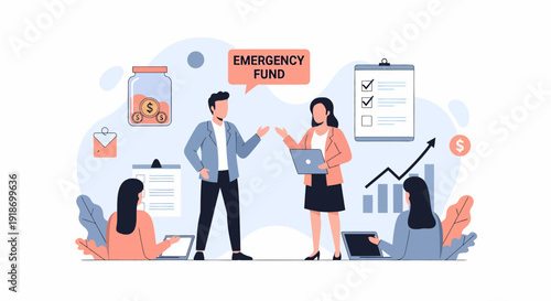 A group of people discussing emergency funds and financial planning.