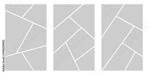 Image collage layout template. Grey mosaic mood board grid collection. Picture frame set. Photo album idea for banner, poster, comic page, flyer, brochure, booklet, memory wall design. Vector pack