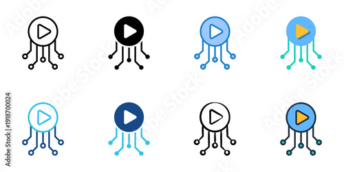 Video Generation from Text icons set multiple style collection. Editable stroke 
