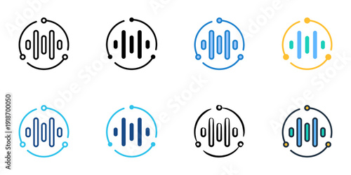 AI Audio Production icons set multiple style collection. Editable stroke 
