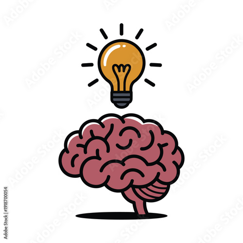 A light bulb illuminates a stylized brain, symbolizing an idea or innovation.