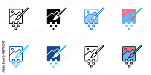 Digital Art AI icons set multiple style collection. Editable stroke 
