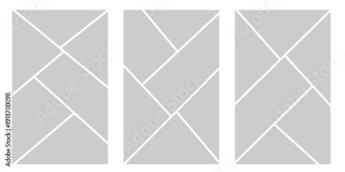 Image collage layout template. Grey mosaic mood board grid collection. Picture frame set. Photo album idea for banner, poster, comic page, flyer, brochure, booklet, memory wall design. Vector pack