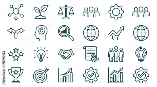 Collection of Business, Success, Growth, and Idea Outline Icons