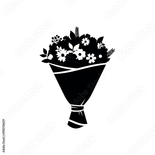Elegant Black and White Floral Bouquet Silhouette 2.