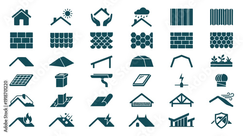 Collection of roofing, house building, and protection vector icons