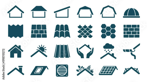 Collection of Roof Types and Building Elements Vector Icons