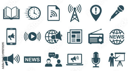 Communication Media and Information Technology Vector Icons Set
