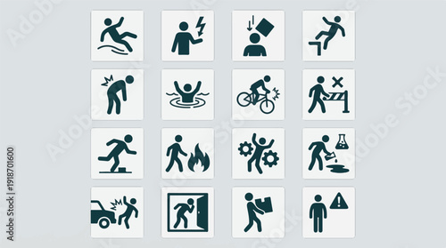Vector Icons for Workplace Safety and Public Hazard Warnings