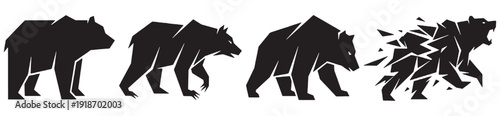 Sequence of a bear silhouette transforming and breaking apart, symbolizing change or destruction.