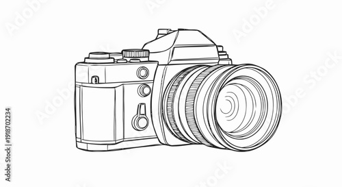 Detailed Illustration of Camera with Lens.