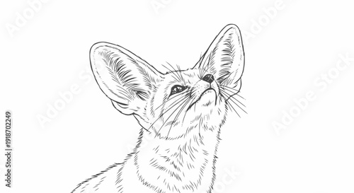 Detailed Sketch of Cat Head Looking Up.