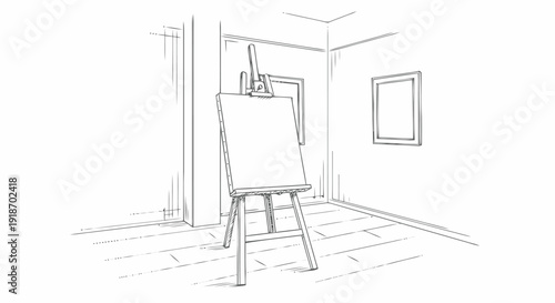 Artist Easel with Blank Canvas in Studio.