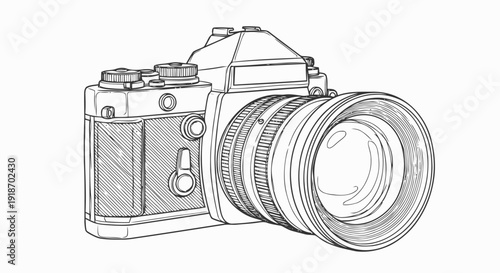 Detailed Illustration of Camera with Lens.