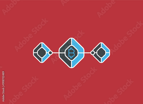 Bitcoin blockchain network concept with connected diamond shapes.