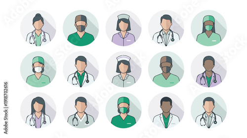 Diverse Group of Medical Professionals Avatars and Healthcare Icons