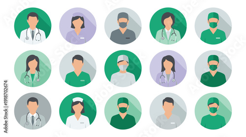 Set of diverse medical healthcare professionals flat design avatars