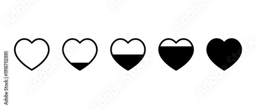 Heart progress icon set. Love fill level symbol