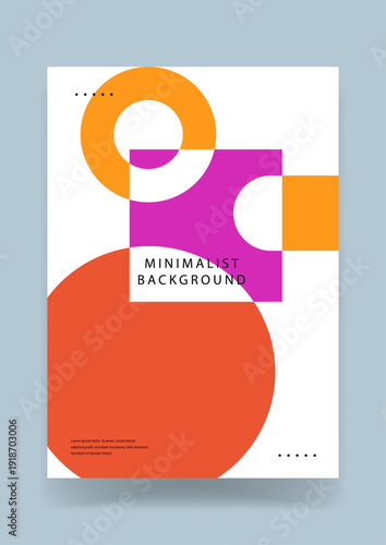 Clean and minimalist design featuring bold orange circles and purple squares on a white background following the Bauhaus design principle