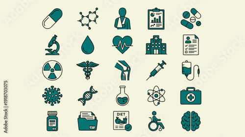 Medical and Healthcare Science Icons Set for Health and Wellness Design