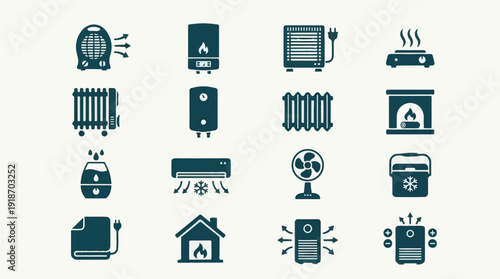 HVAC and Home Climate Control Appliances Icons Set