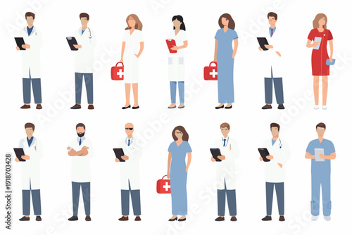 Diverse group of healthcare professionals in vector illustration style
