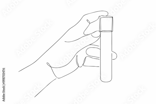 A hand delicately holding a test tube in a continuous line drawing