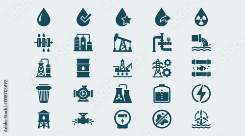 Industrial and Environmental Icons: Water, Oil, Gas, and Energy
