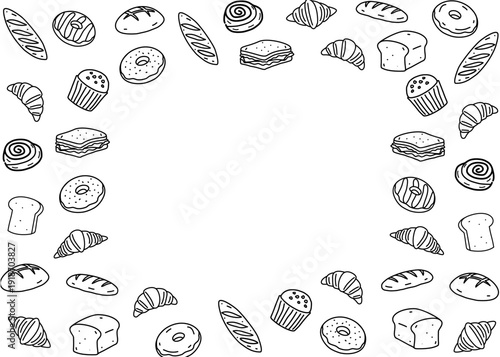 Bakery illustration pattern with white background, food packaging, menu illustration hand drawn print ads, food business, bakeshop
