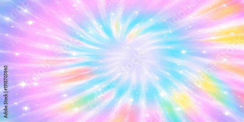Abstract colorful blue background with a bright star burst and rainbow rays creates an energy explosion pattern in this vector illustration art for a celestial wallpaper design